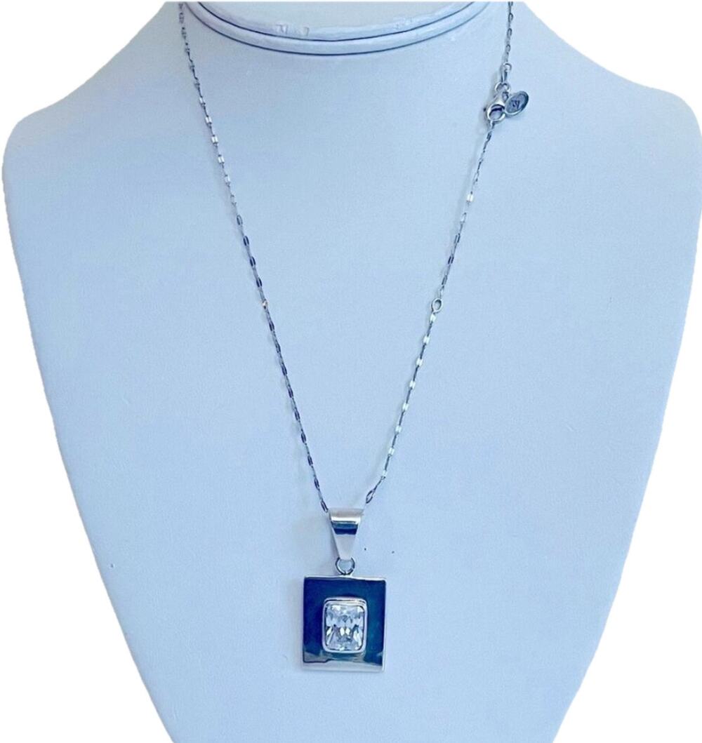 Silpada Sterling Silver Cubic Zirconia Rect Pendant Necklace Modernist Geometric
